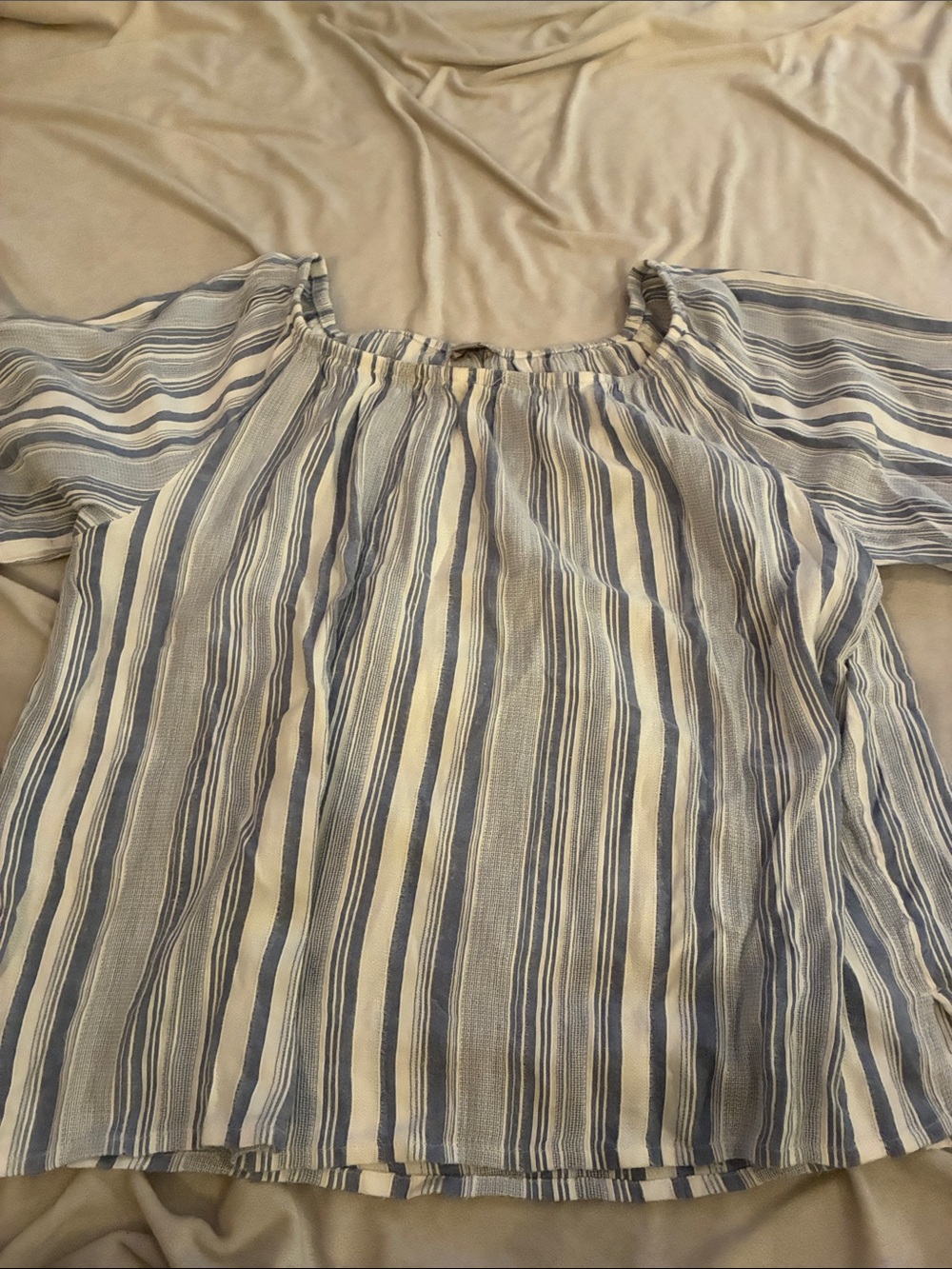 LOFT Blue and White Striped Off-Shoulder Top